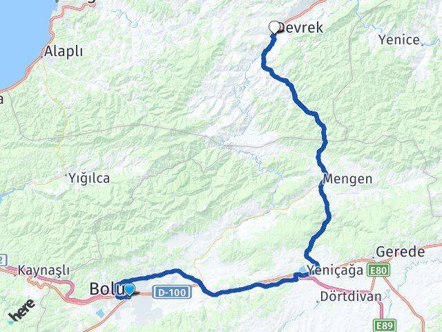 Bolu Devrek Zonguldak Arası Kaç Km - Yol Haritası