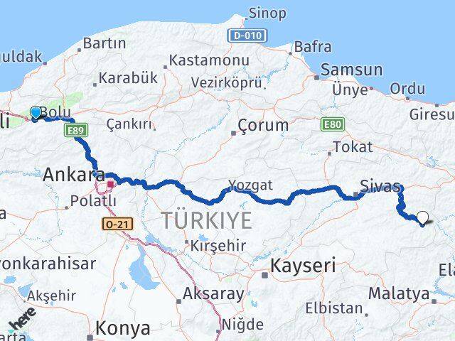 Bolu Divriği Sivas Arası Kaç Km - Yol Haritası