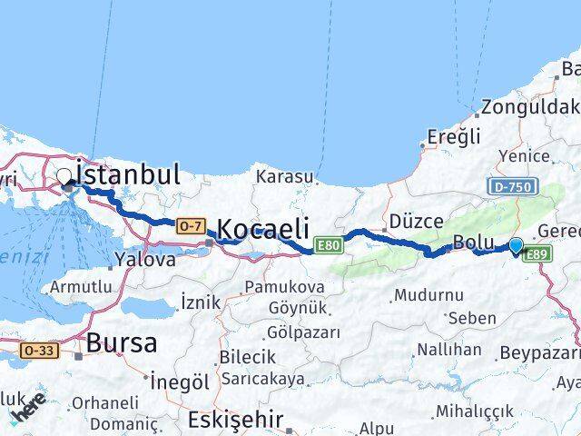 Bolu Dörtdivan Alibeyköy Eyüpsultan İstanbul Arası Kaç Km - Yol Haritası