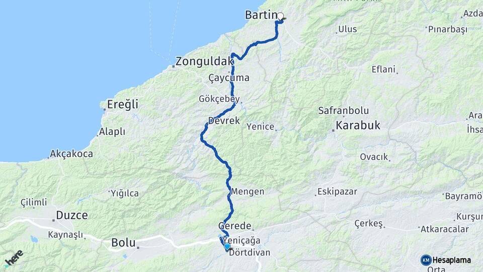 Bolu Dörtdivan Bartın Arası Kaç Km - Yol Haritası
