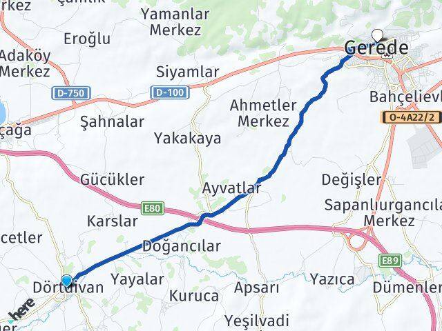 Bolu Dörtdivan Gerede Arası Kaç Km - Yol Haritası