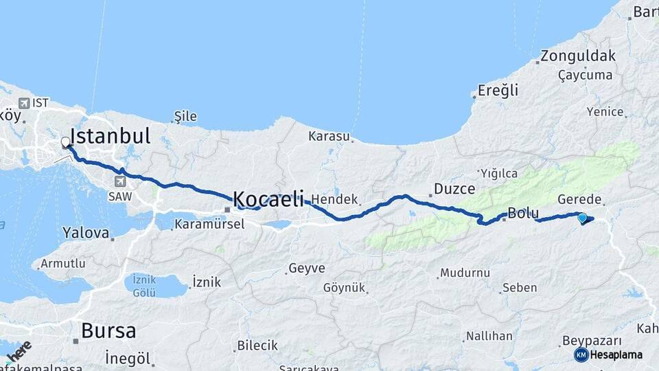 Bolu Dörtdivan İstanbul Arası Kaç Km - Yol Haritası