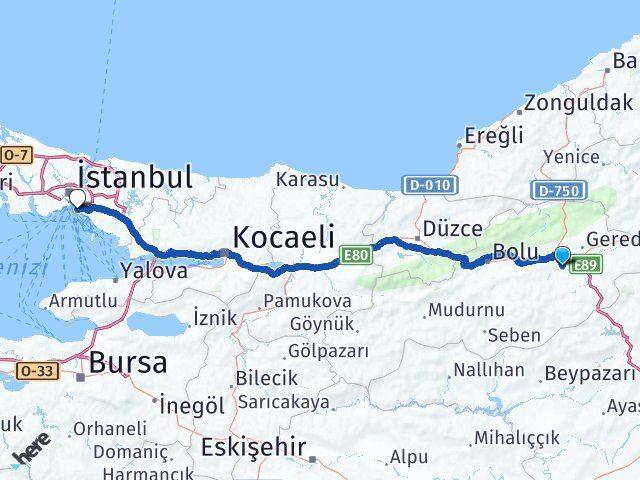Bolu Dörtdivan Kadıköy İstanbul Arası Kaç Km - Yol Haritası