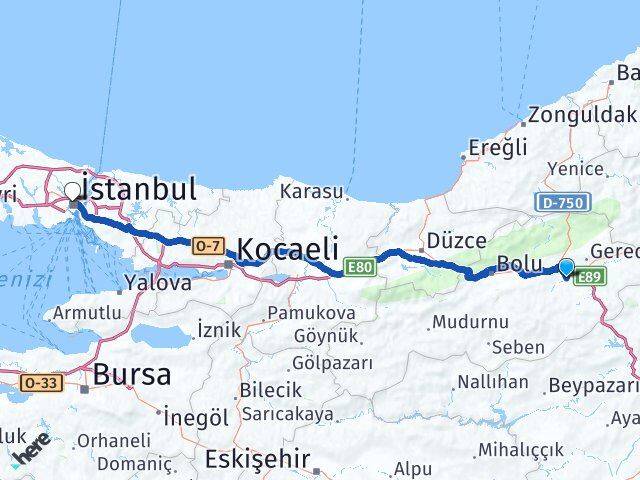 Bolu Dörtdivan Kağıthane İstanbul Arası Kaç Km - Yol Haritası