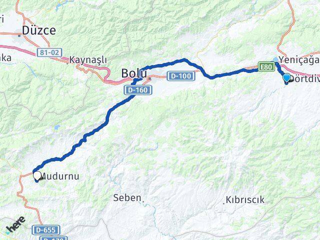 Bolu Dörtdivan Mudurnu Arası Kaç Km - Yol Haritası