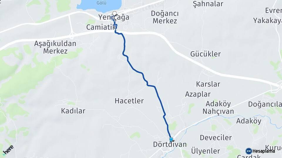 Bolu Dörtdivan Yeniçağa Arası Kaç Km - Yol Haritası