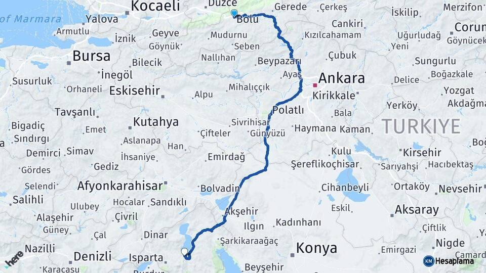 Bolu Eğirdir Isparta Arası Kaç Km - Yol Haritası