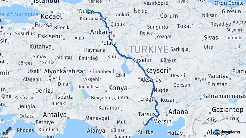 Bolu Erdemli Mersin Arası Kaç Km - Yol Haritası