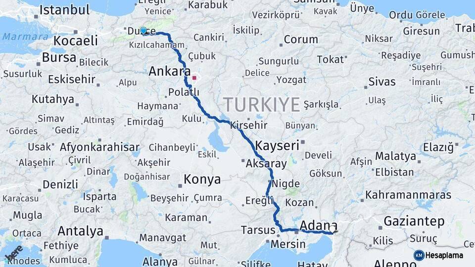 Bolu Erzin Hatay Arası Kaç Km - Yol Haritası