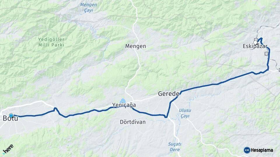 Bolu Eskipazar Karabük Arası Kaç Km - Yol Haritası
