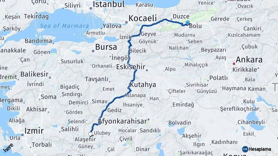 Bolu Eşme Uşak Arası Kaç Km - Yol Haritası