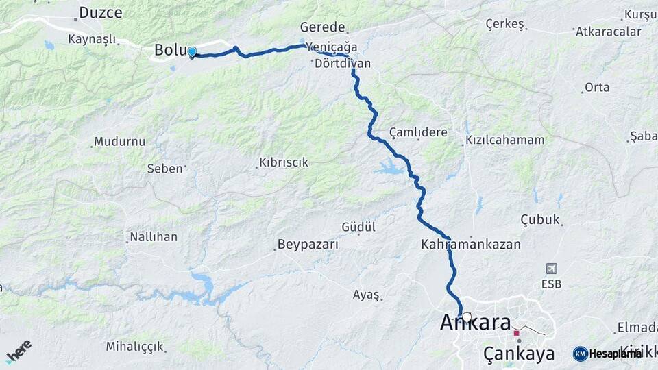 Bolu Etimesgut Ankara Arası Kaç Km - Yol Haritası
