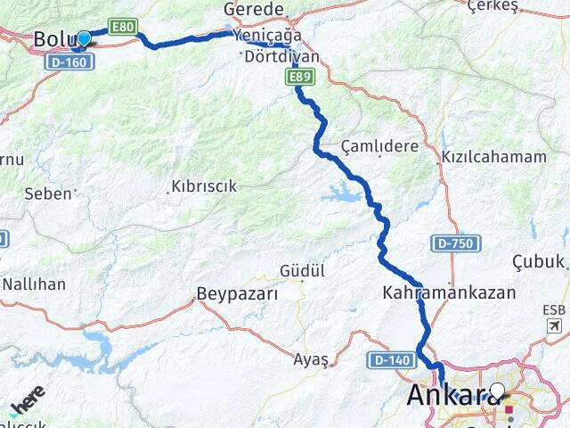 Bolu Gazi Üniversitesi Arası Kaç Km - Yol Haritası