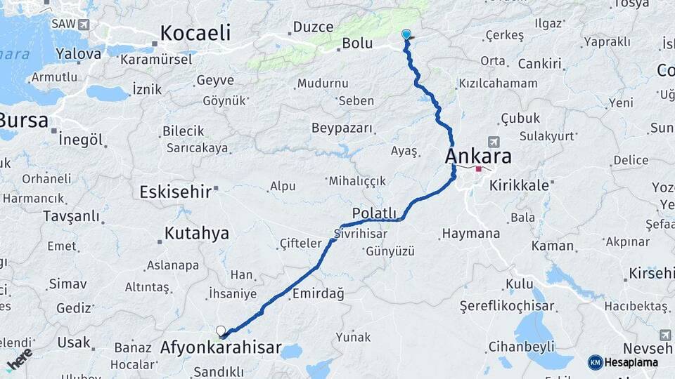 Bolu Gerede Afyonkarahisar Arası Kaç Km - Yol Haritası