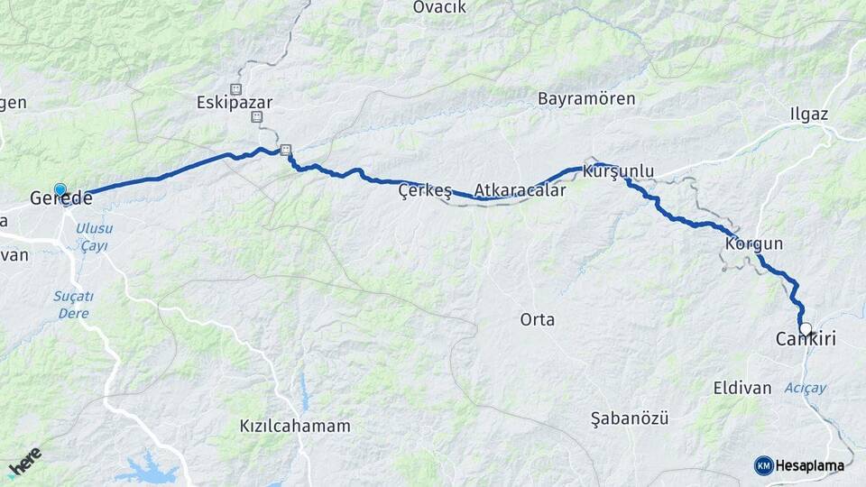 Bolu Gerede Çankırı Arası Kaç Km - Yol Haritası