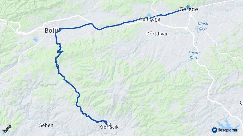 Bolu Gerede Kıbrıscık Arası Kaç Km - Yol Haritası