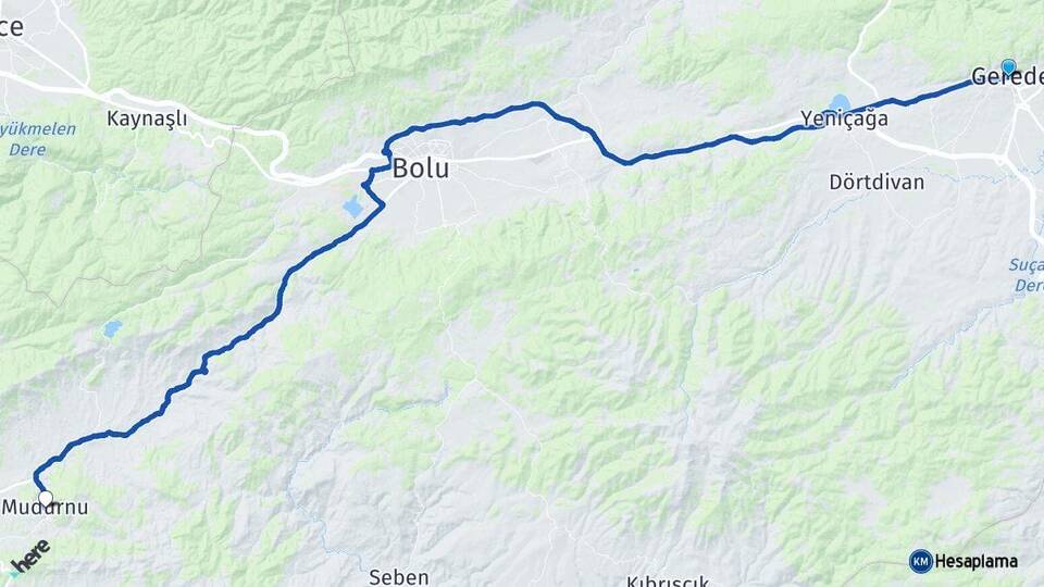 Bolu Gerede Mudurnu Arası Kaç Km - Yol Haritası