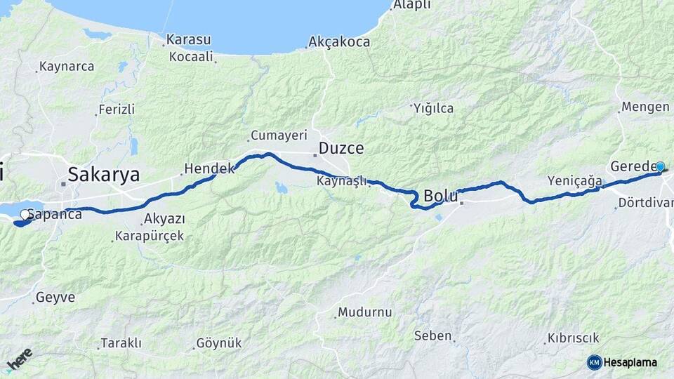 Bolu Gerede Sapanca Sakarya Arası Kaç Km - Yol Haritası