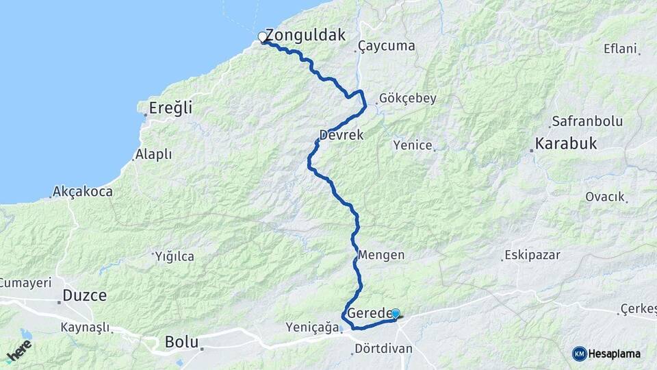 Bolu Gerede Zonguldak Arası Kaç Km - Yol Haritası