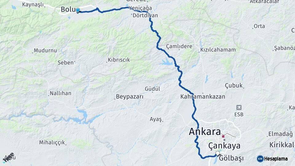 Bolu Gölbaşı Ankara Arası Kaç Km - Yol Haritası
