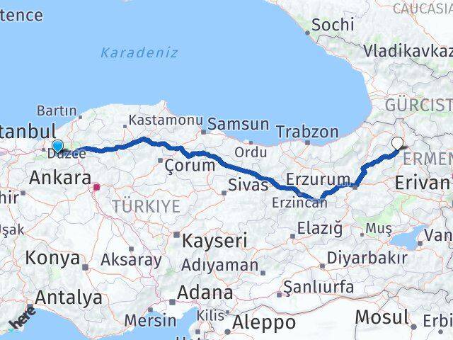 Bolu Göle Ardahan Arası Kaç Km - Yol Haritası