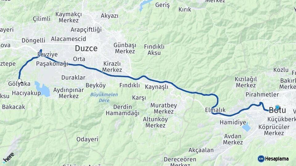 Bolu Gölyaka Düzce Arası Kaç Km - Yol Haritası