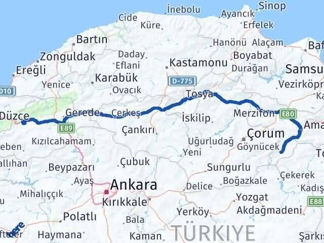 Bolu Göynücek Amasya Arası Kaç Km - Yol Haritası