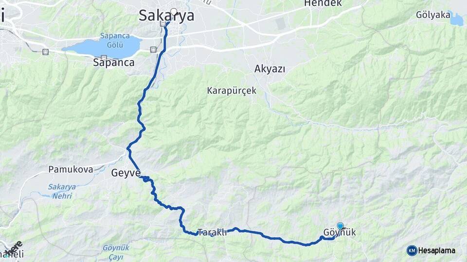 Bolu Göynük Adapazarı Sakarya Arası Kaç Km - Yol Haritası