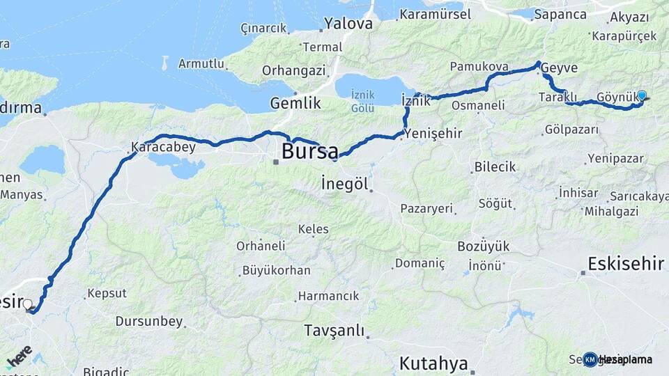 Bolu Göynük Balıkesir Arası Kaç Km - Yol Haritası