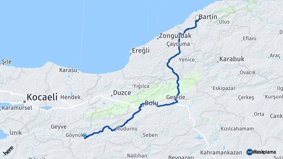 Bolu Göynük Bartın Arası Kaç Km - Yol Haritası