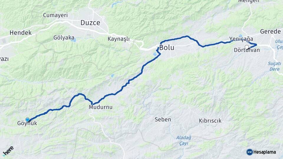 Bolu Göynük Dörtdivan Arası Kaç Km - Yol Haritası