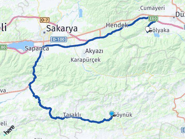 Bolu Göynük Gölyaka Düzce Arası Kaç Km - Yol Haritası