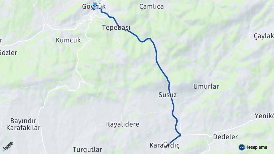 Bolu Göynük Karaardıç Göynük Arası Kaç Km - Yol Haritası