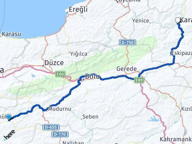Bolu Göynük Karabük Arası Kaç Km - Yol Haritası