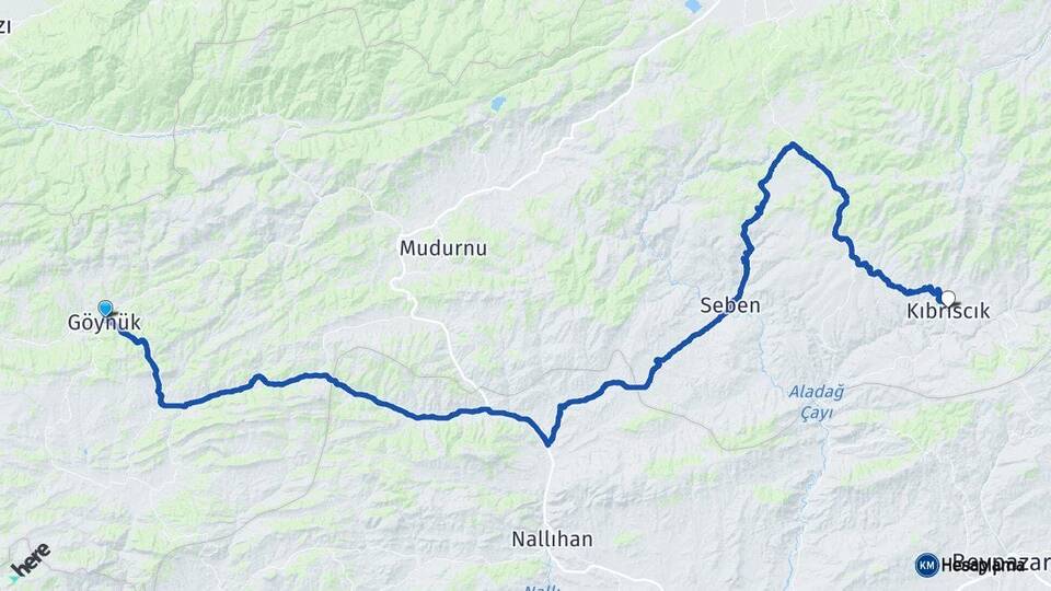 Bolu Göynük Kıbrıscık Arası Kaç Km - Yol Haritası