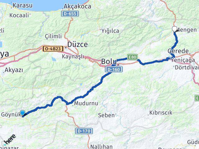 Bolu Göynük Mengen Arası Kaç Km - Yol Haritası