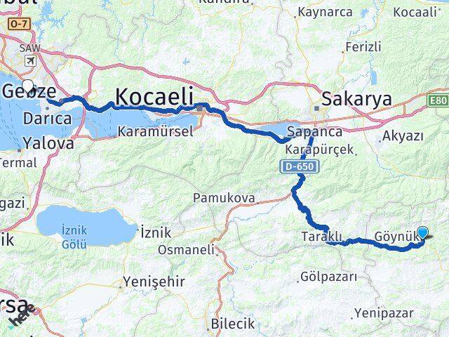 Bolu Göynük Tuzla İstanbul Arası Kaç Km - Yol Haritası
