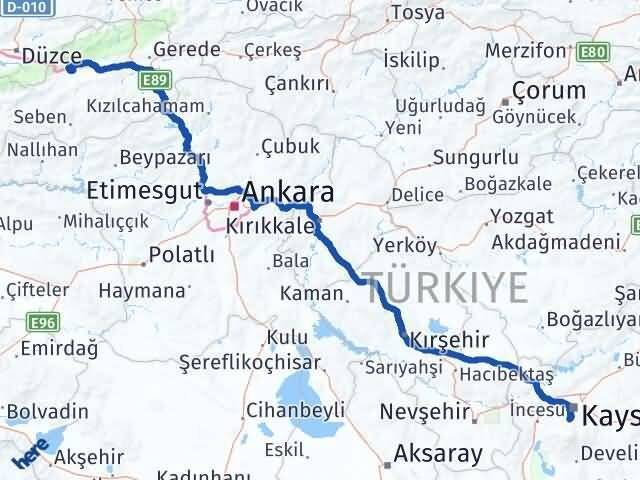 Bolu Hacılar Kayseri Arası Kaç Km - Yol Haritası
