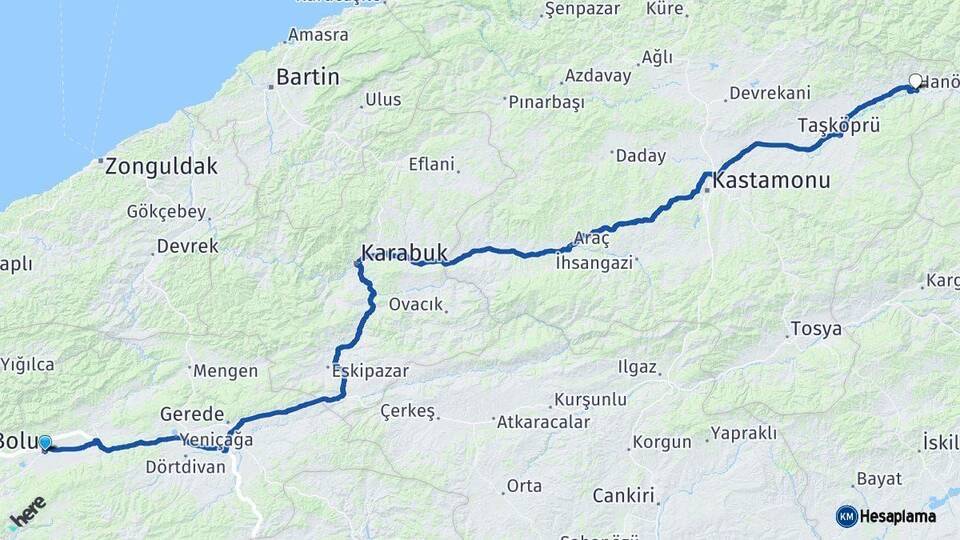 Bolu Hanönü Kastamonu Arası Kaç Saat? Yol Haritası, Yakıt, Rota ve Mesafe Hesaplama Bolu Hanönü Kastamonu Arası Kaç Km? Kaç Saat? Yol Haritası
