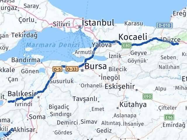 Bolu Havran Balıkesir Arası Kaç Km - Yol Haritası