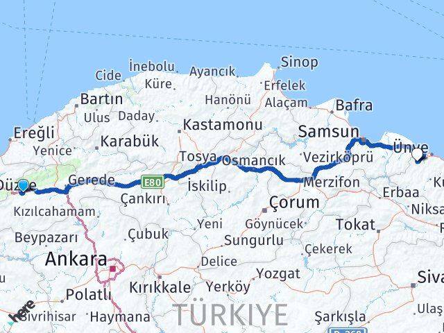 Bolu İkizce Ordu Arası Kaç Km - Yol Haritası