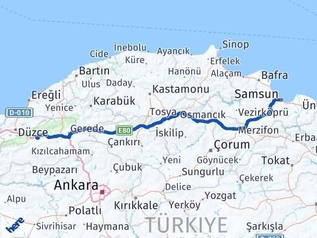 Bolu İlkadım Samsun Arası Kaç Km - Yol Haritası