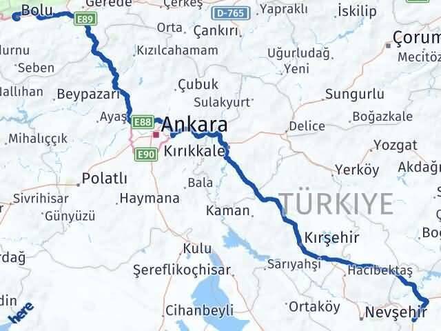 Bolu İncesu Kayseri Arası Kaç Km - Yol Haritası