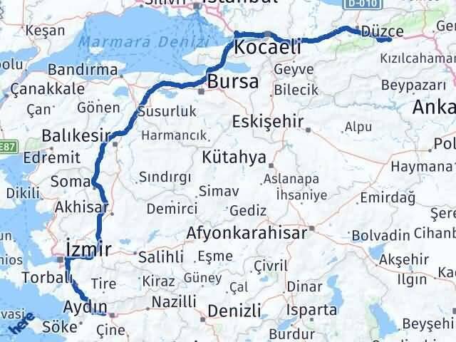 Bolu İncirliova Aydın Arası Kaç Km - Yol Haritası