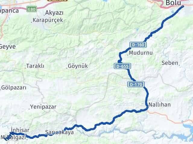 Bolu İnhisar Bilecik Arası Kaç Km - Yol Haritası