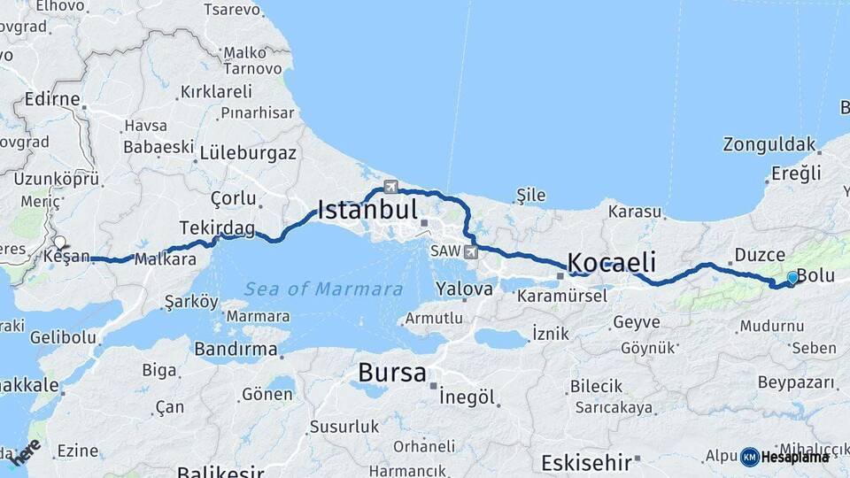 Bolu İpsala Edirne Arası Kaç Km - Yol Haritası