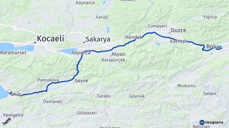 Bolu İznik Bursa Arası Kaç Km - Yol Haritası