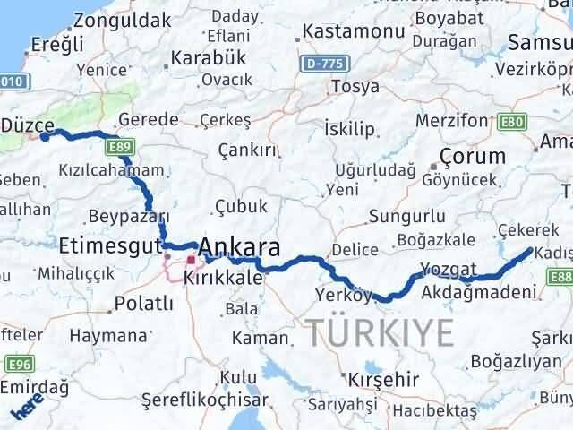 Bolu Kadışehri Yozgat Arası Kaç Km - Yol Haritası