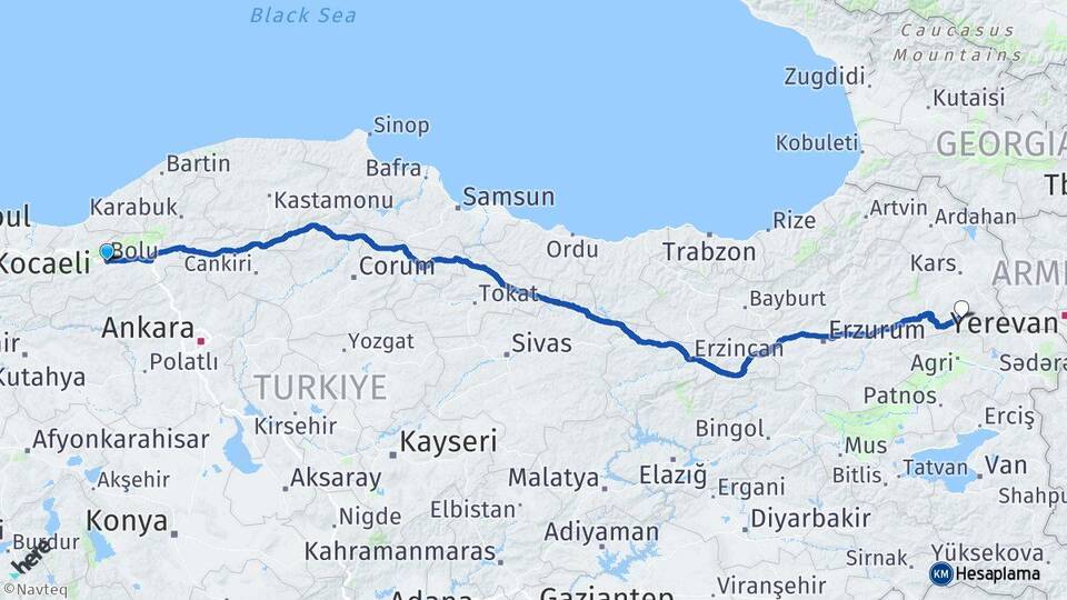Bolu Kağızman Kars Arası Kaç Km - Yol Haritası
