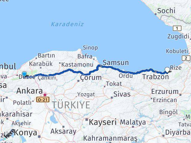 Bolu Kalkandere Rize Arası Kaç Km - Yol Haritası